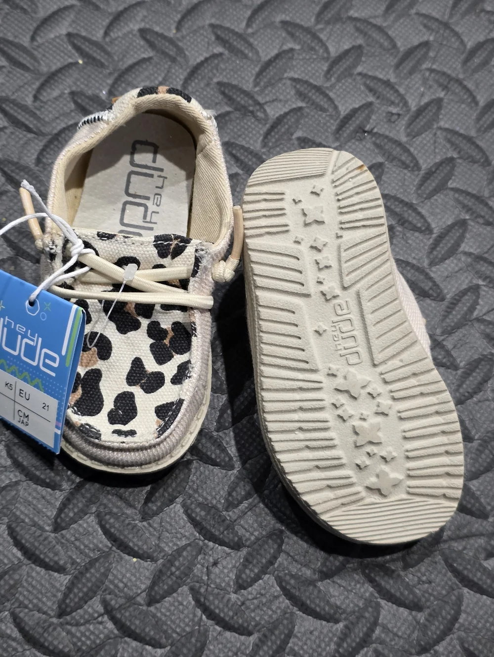 Hey Dude Kids Leopard Print Slip-On Moccasins - Cream, Black, Tan
